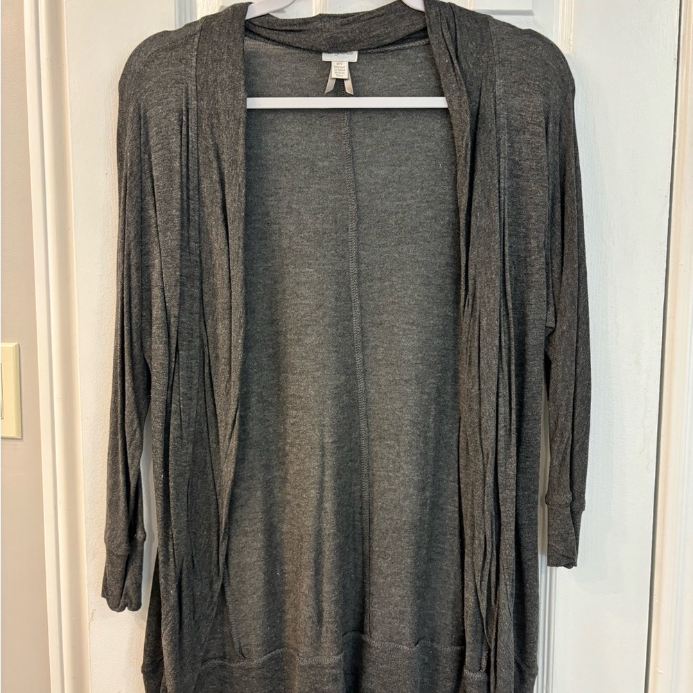 Gray Open Front Cardigan with 3/4 length Sleeves